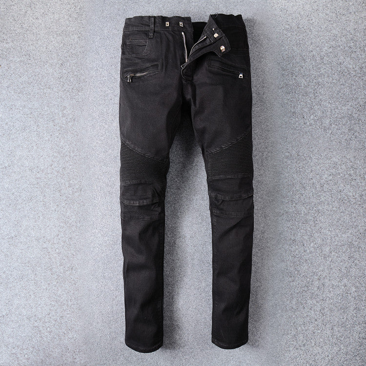 Men's Black Biker Rock Style Jeans / Stretch Denim Goth Pants / Rave Outfits