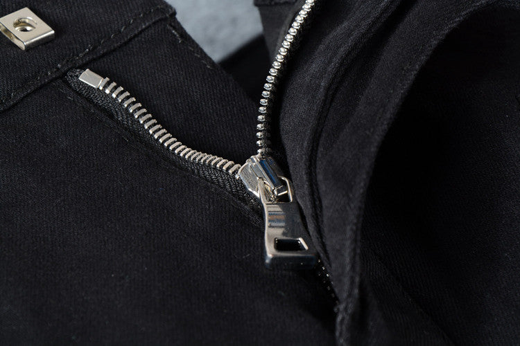 Men's Black Biker Rock Style Jeans / Stretch Denim Goth Pants / Rave Outfits