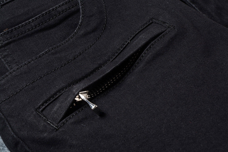 Men's Black Biker Rock Style Jeans / Stretch Denim Goth Pants / Rave Outfits