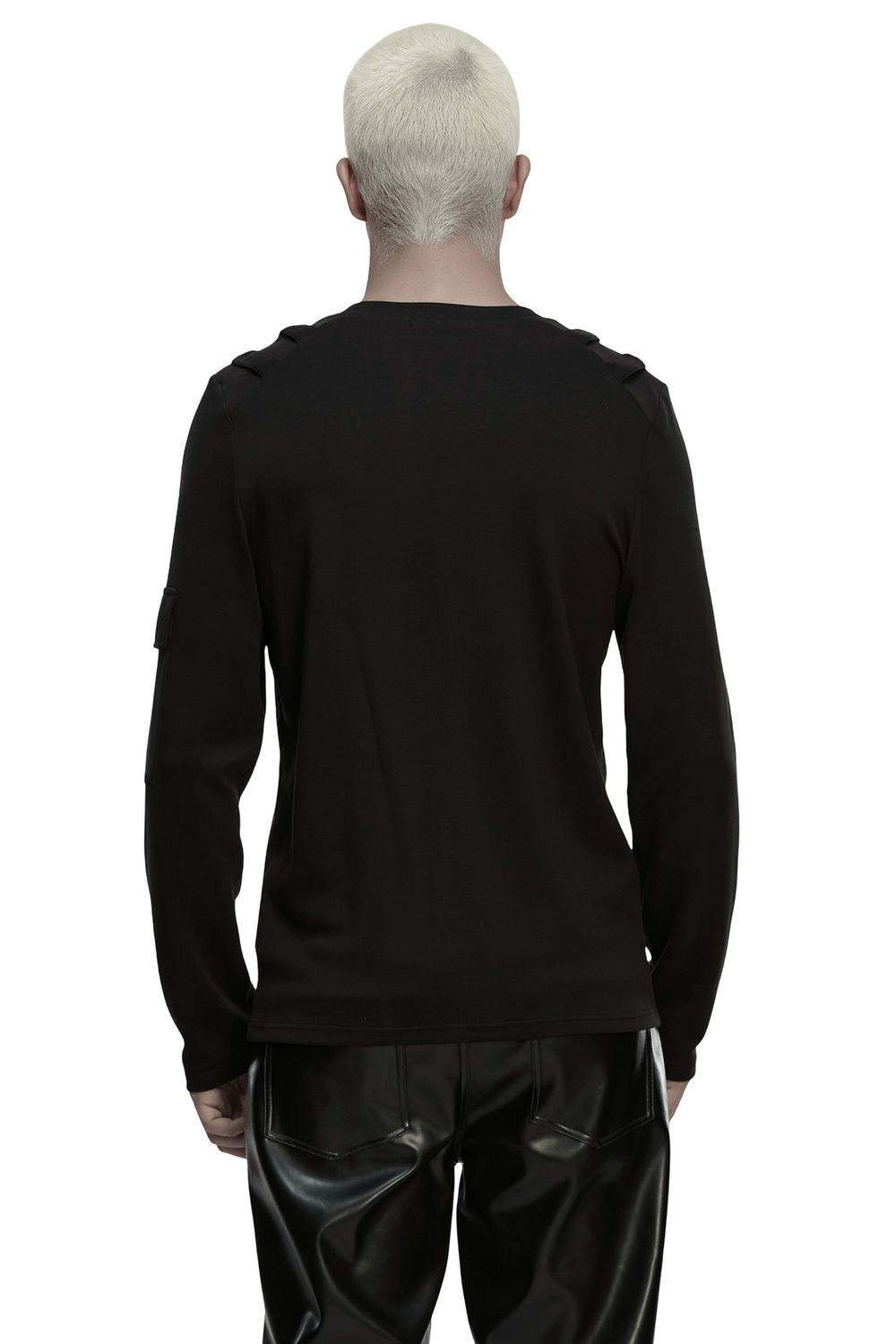 Men's Black Gothic Long-Sleeved Top with Mesh Panels