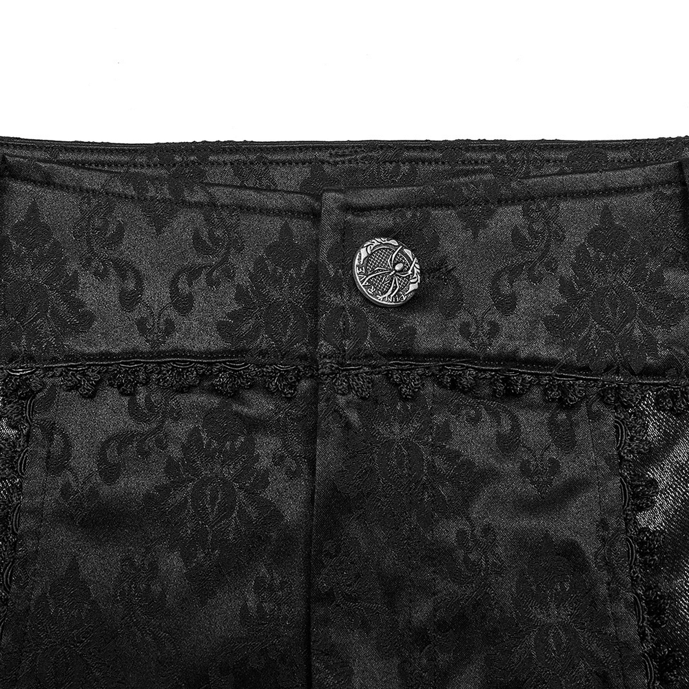 Men's Black Jacquard Lace-Trim Designer Pants
