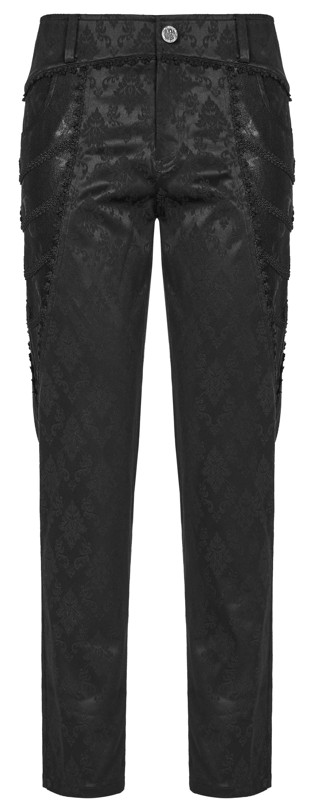 Men's Black Jacquard Lace-Trim Designer Pants