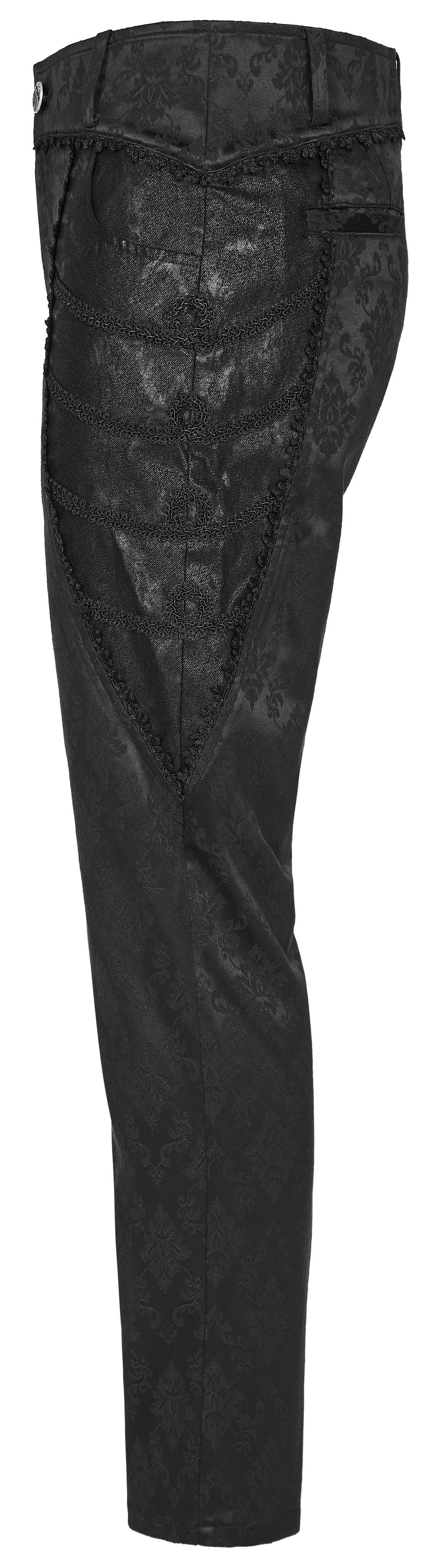 Men's Black Jacquard Lace-Trim Designer Pants