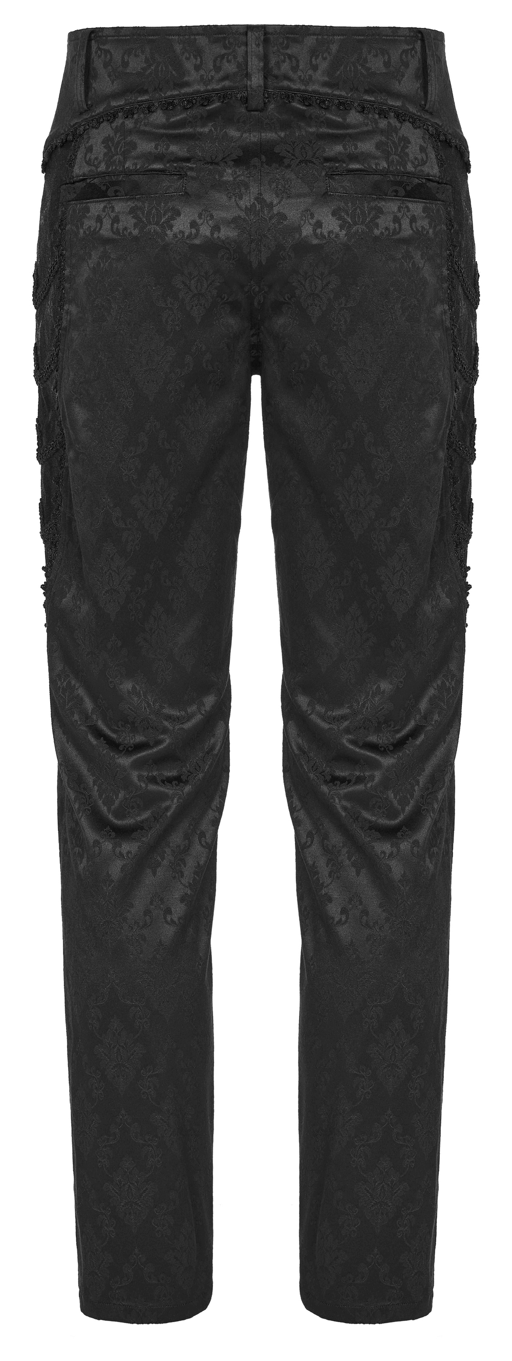Men's Black Jacquard Lace-Trim Designer Pants