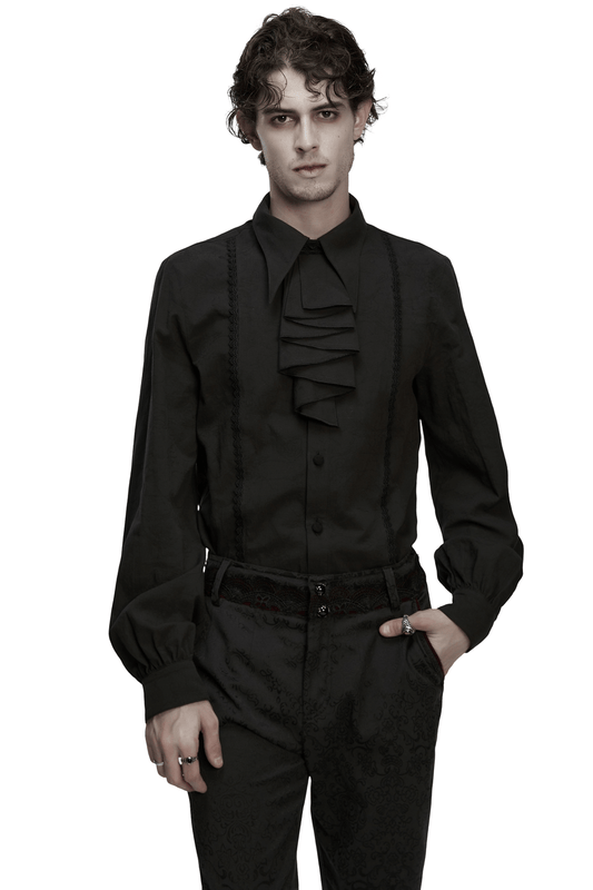Men's Black Jacquard Long-Sleeved Shirt in Gothic Style