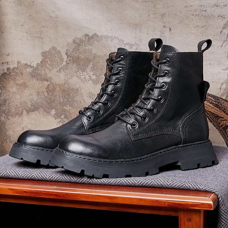 Men's Black Lace Up Boots / Leather Motorcycle Boots / Alternative Footwear