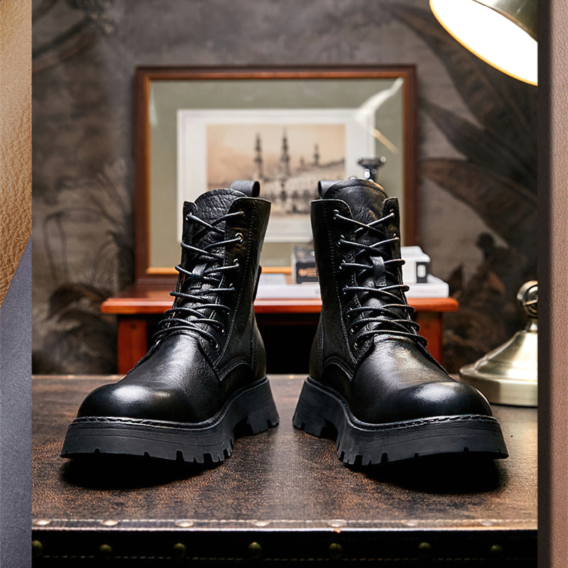 Men's Black Lace Up Boots / Leather Motorcycle Boots / Alternative Footwear