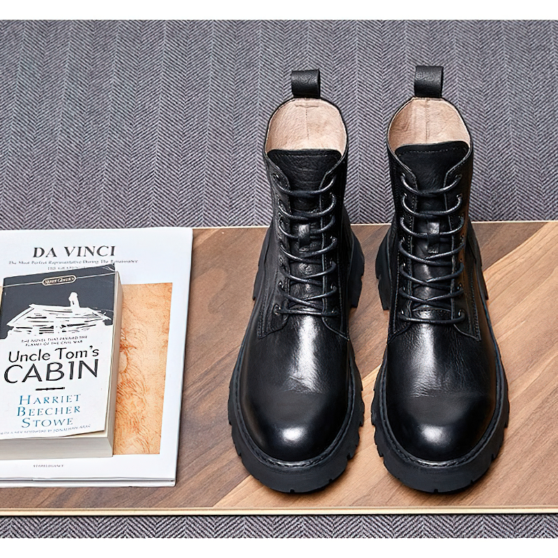 Men's Black Lace Up Boots / Leather Motorcycle Boots / Alternative Footwear