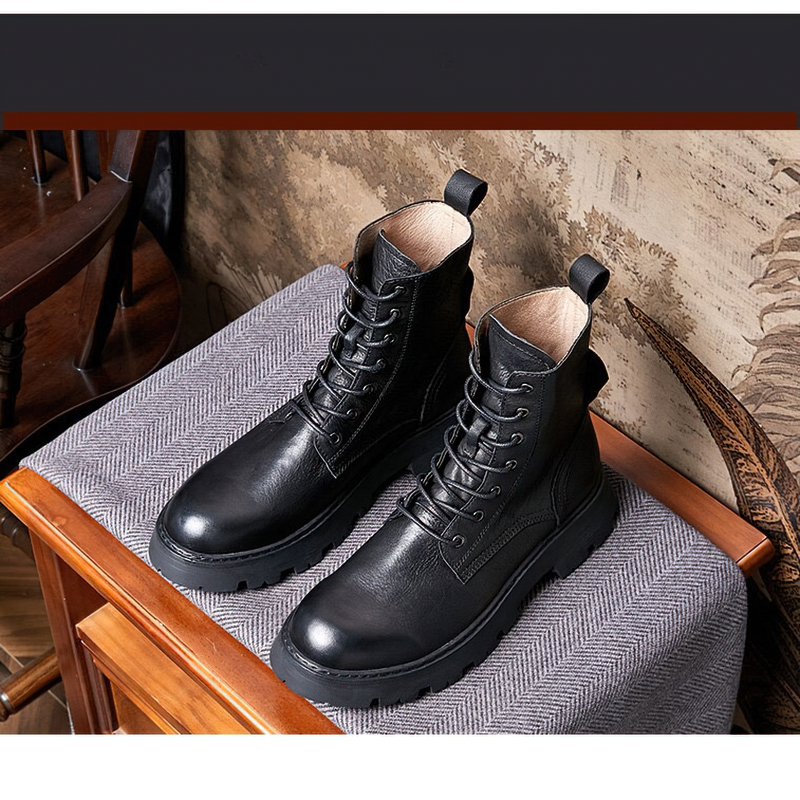 Men's Black Lace Up Boots / Leather Motorcycle Boots / Alternative Footwear