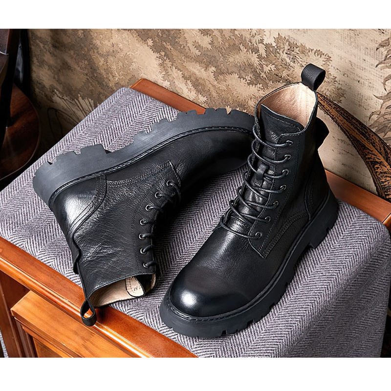 Men's Black Lace Up Boots / Leather Motorcycle Boots / Alternative Footwear