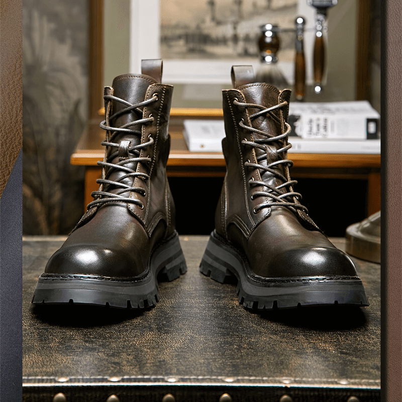 Men's Black Lace Up Boots / Leather Motorcycle Boots / Alternative Footwear