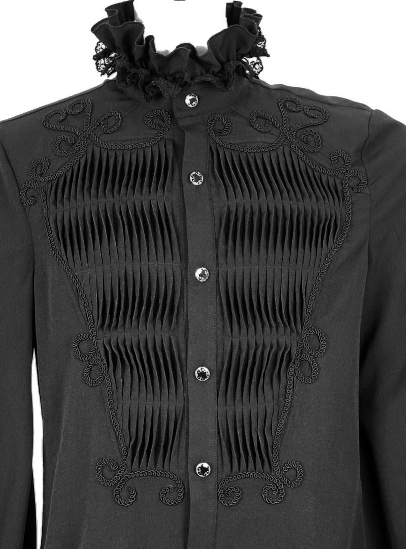Men's Black Long Sleeve Shirt in Gothic Style / Vintage Male Shirt with Lace on Collar and Cuffs