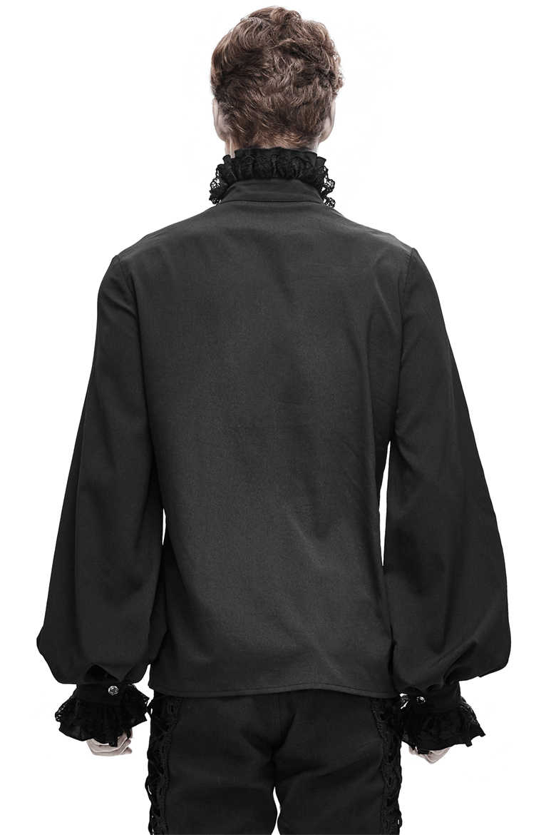 Men's Black Long Sleeve Shirt in Gothic Style / Vintage Male Shirt with Lace on Collar and Cuffs