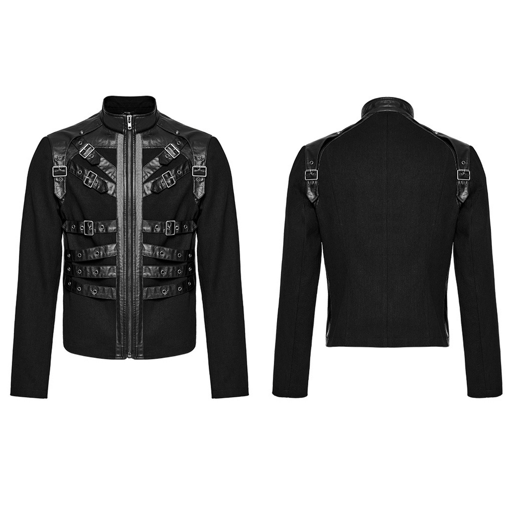 Men's Black Punk Jacket with Buckles and Zipper