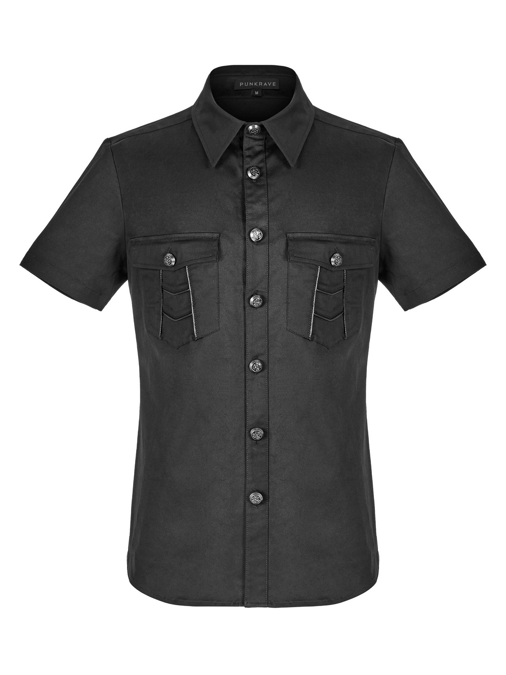 Men's Black Short Sleeved Punk Shirt with Metal Buttons