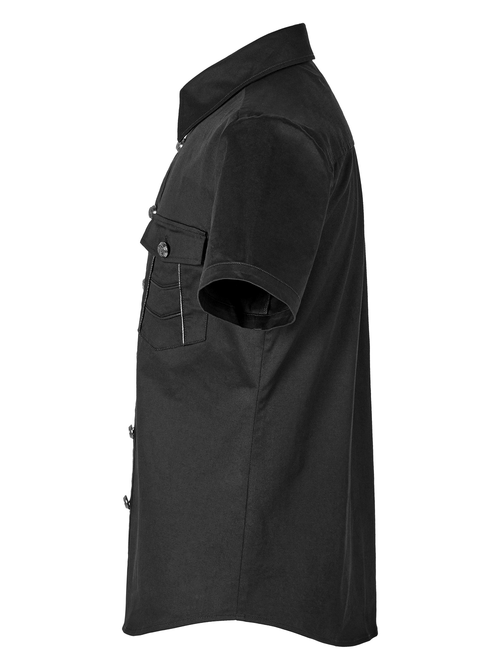 Men's Black Short Sleeved Punk Shirt with Metal Buttons