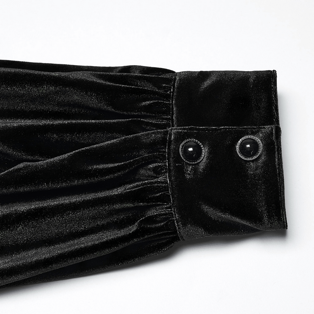 Men's Black Velvet Long-Sleeved Shirt with Gothic Style