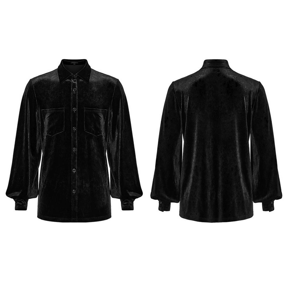 Men's Black Velvet Long-Sleeved Shirt with Gothic Style