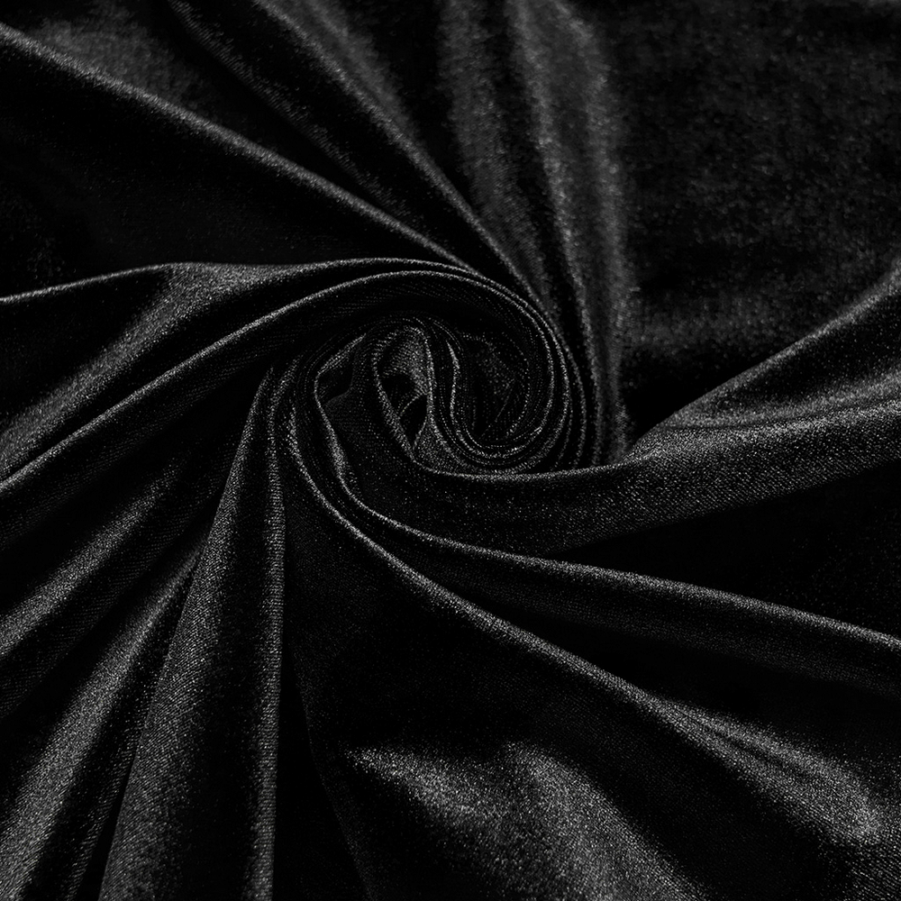 Men's Black Velvet Long-Sleeved Shirt with Gothic Style