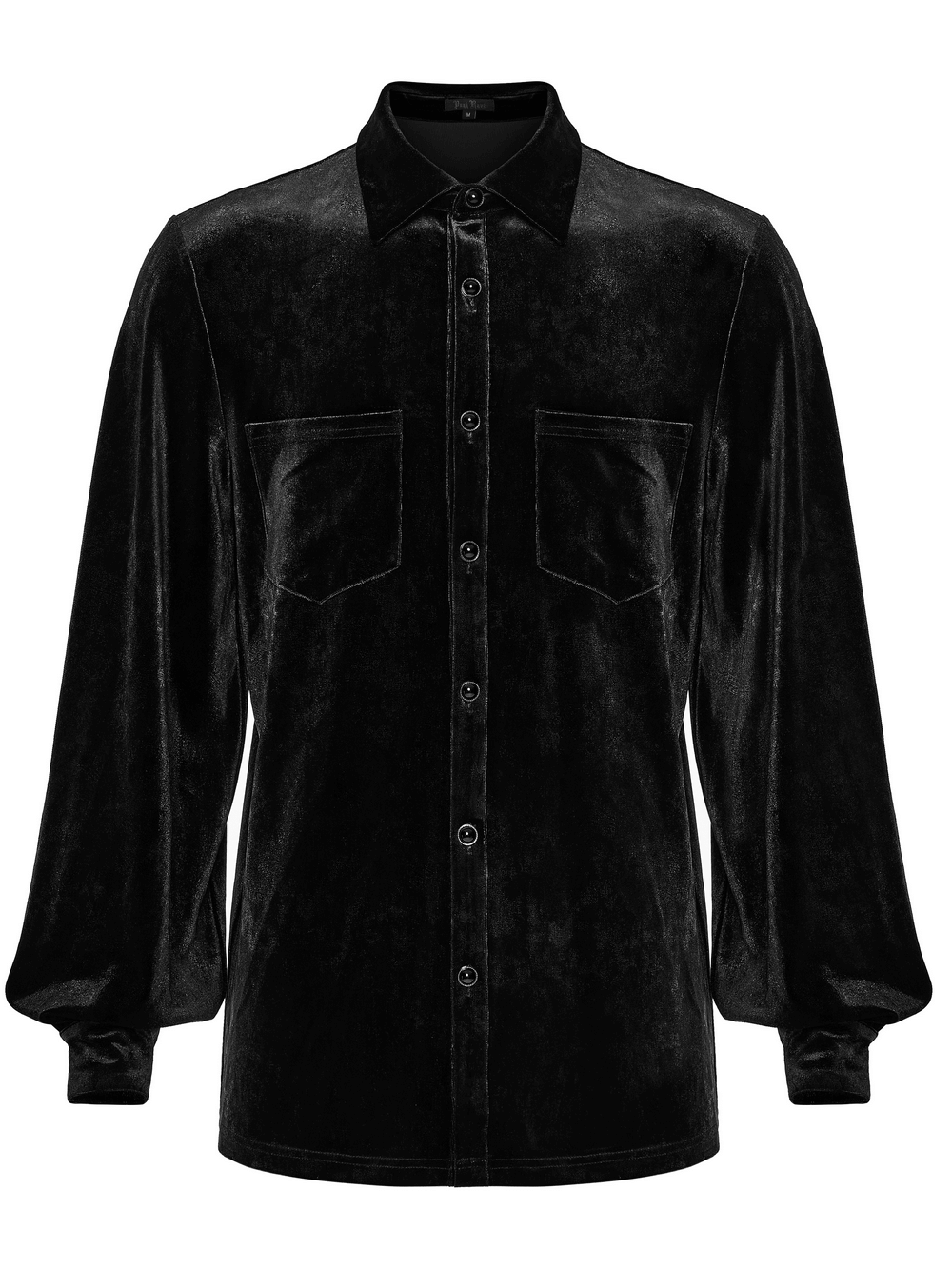 Men's Black Velvet Long-Sleeved Shirt with Gothic Style