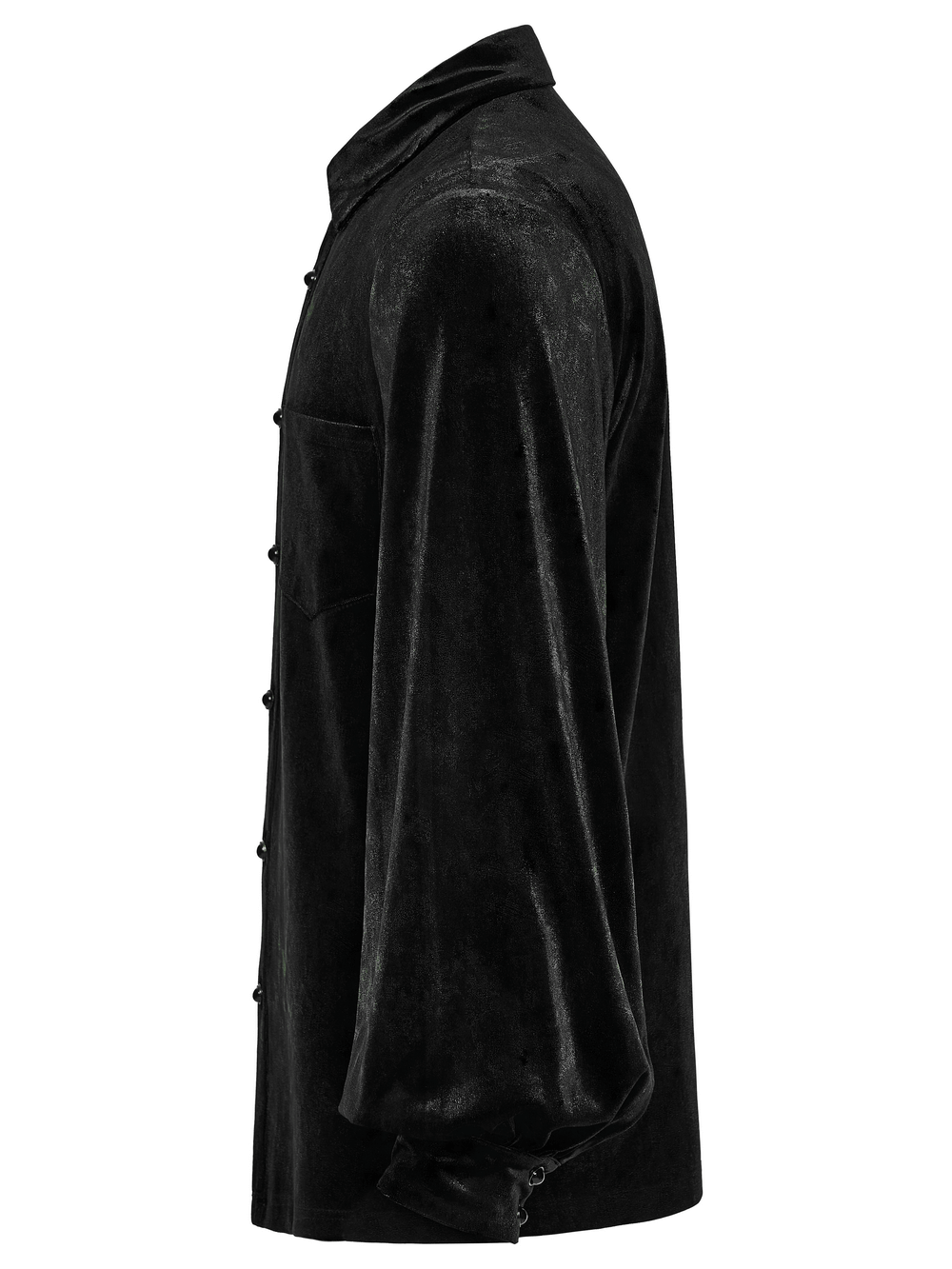 Men's Black Velvet Long-Sleeved Shirt with Gothic Style