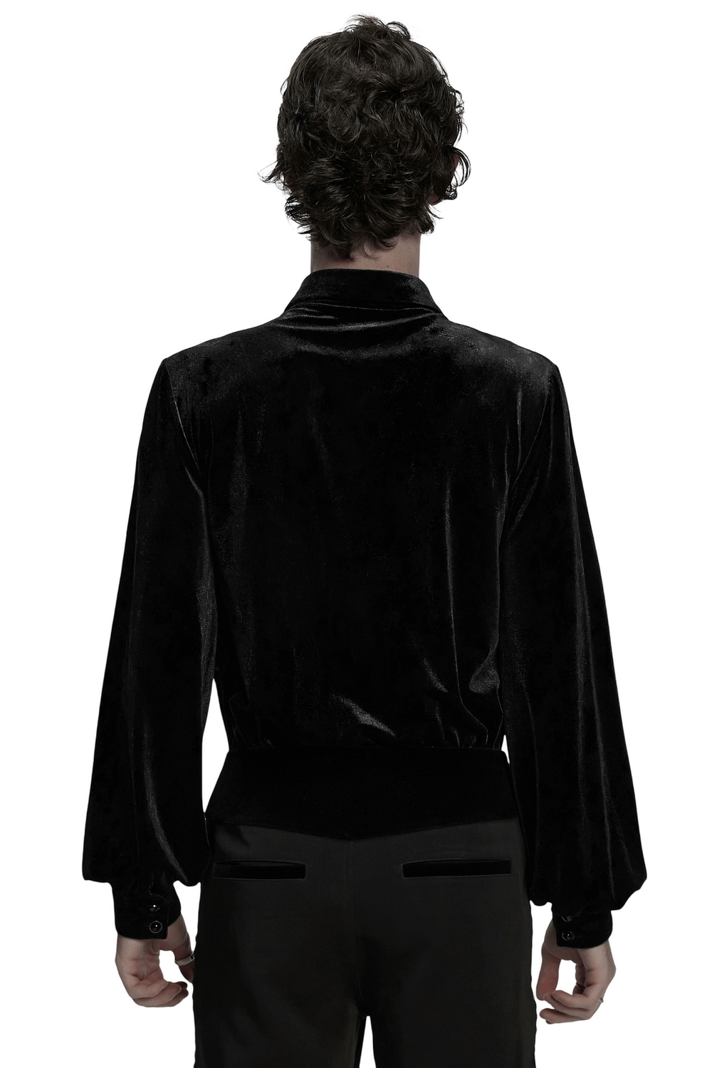 Men's Black Velvet Long-Sleeved Shirt with Gothic Style