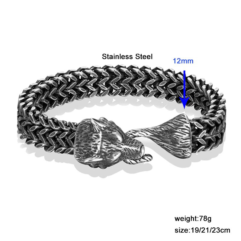 Men's Black Wolf Head Bracelet / Vintage Stainless Steel Wristband / Fashion Male Hand Chain