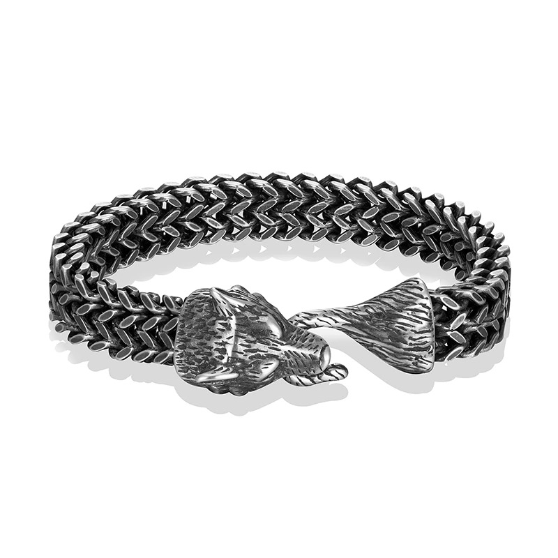 Men's Black Wolf Head Bracelet / Vintage Stainless Steel Wristband / Fashion Male Hand Chain