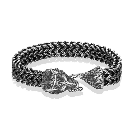 Men's Black Wolf Head Bracelet / Vintage Stainless Steel Wristband / Fashion Male Hand Chain