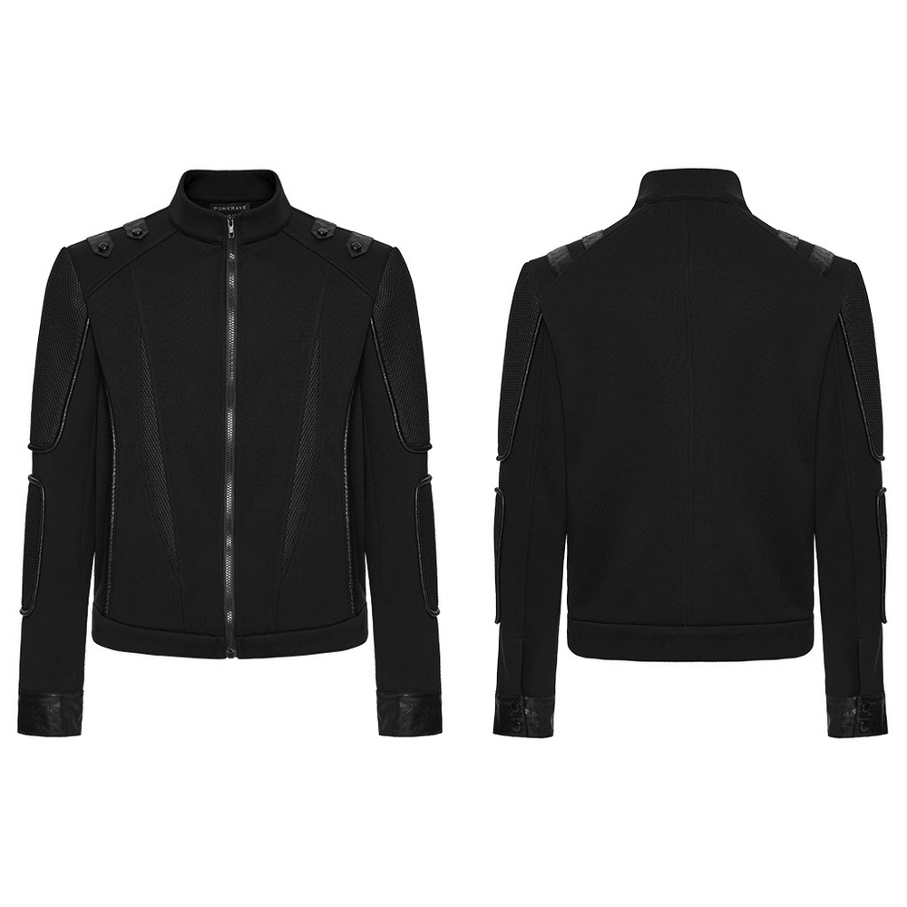 Men's Cyberpunk Fleece and Mesh Jacket with Panel Details