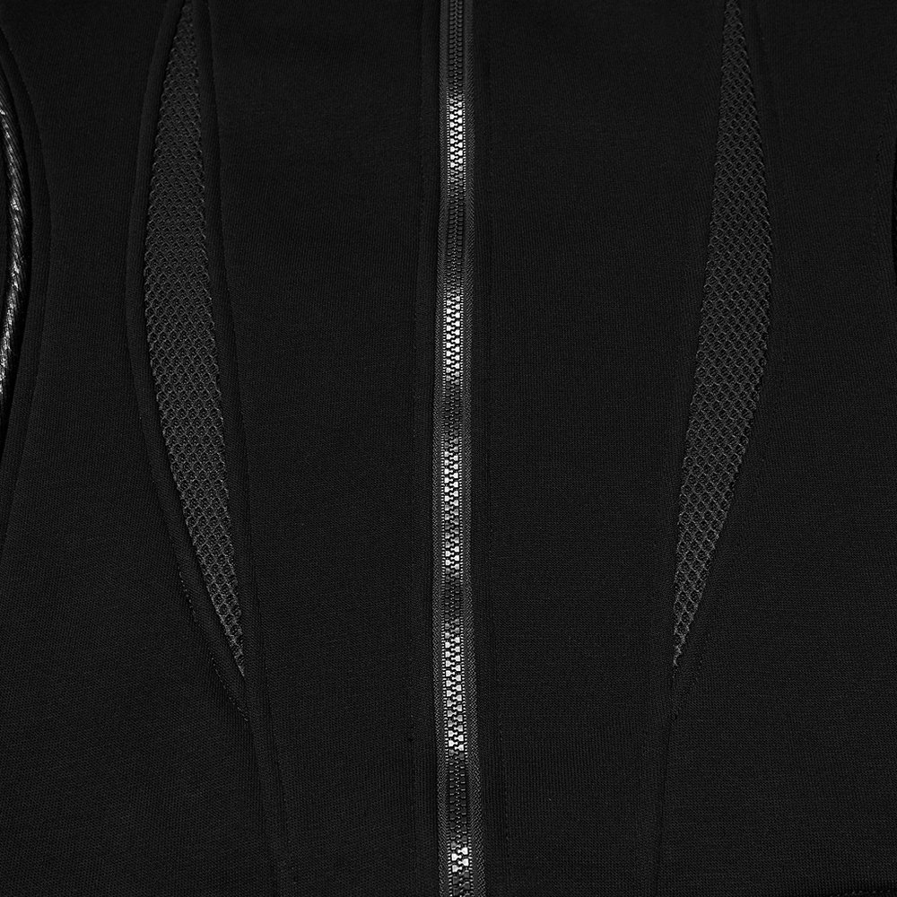 Men's Cyberpunk Fleece and Mesh Jacket with Panel Details