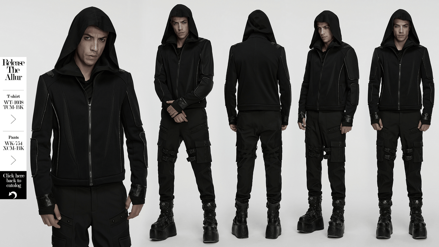 Men's Cyberpunk Fleece and Mesh Jacket with Panel Details