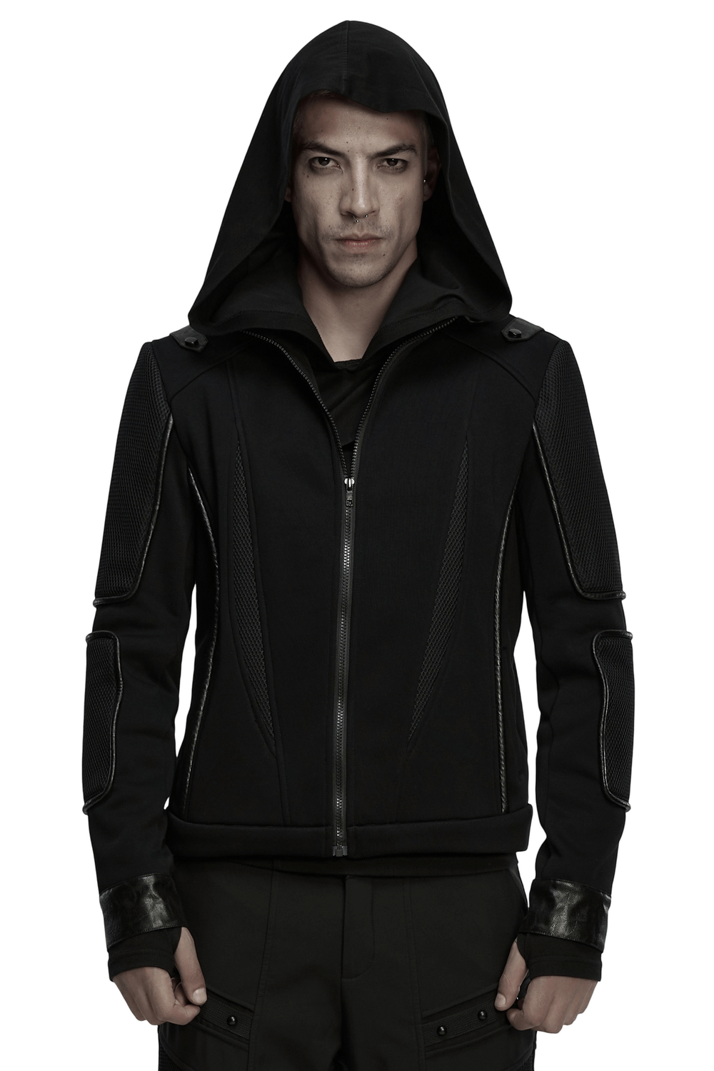 Men's Cyberpunk Fleece and Mesh Jacket with Panel Details