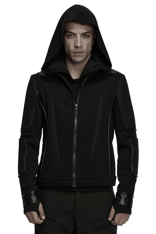 Men's Cyberpunk Fleece and Mesh Jacket with Panel Details
