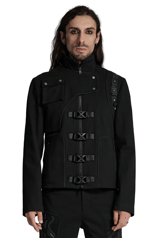 Men's Cyberpunk Jacket with Buckles and Rivet Detailing