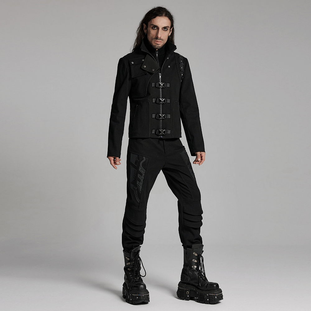 Men's Cyberpunk Jacket with Buckles and Rivet Detailing