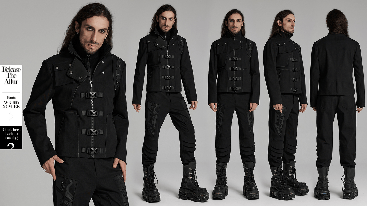 Men's Cyberpunk Jacket with Buckles and Rivet Detailing
