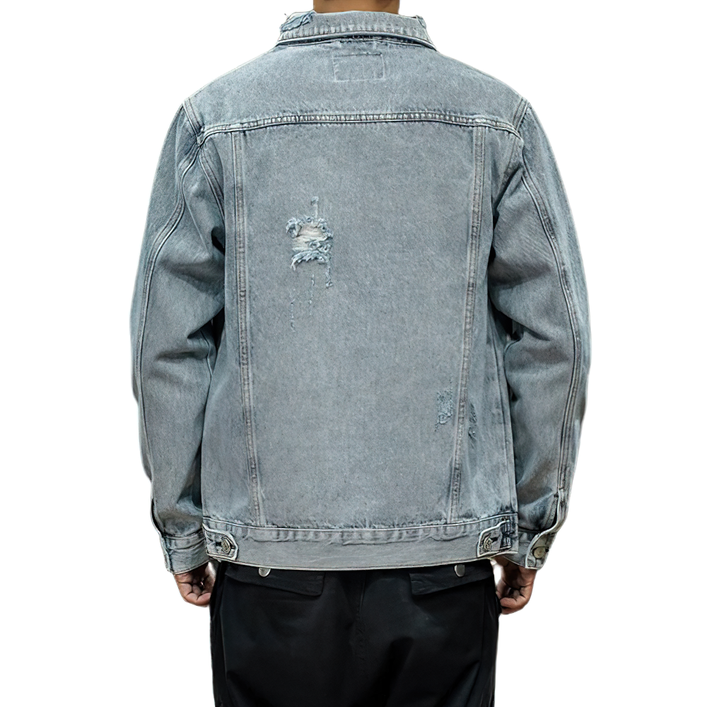 Men's Denim Retro Bomber Jacket with Pockets / Fashion Male Turn-down Collar Jackets