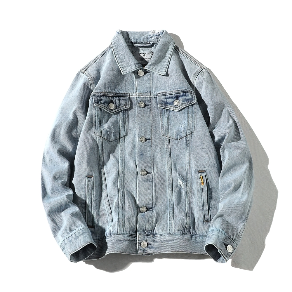 Men's Denim Retro Bomber Jacket with Pockets / Fashion Male Turn-down Collar Jackets