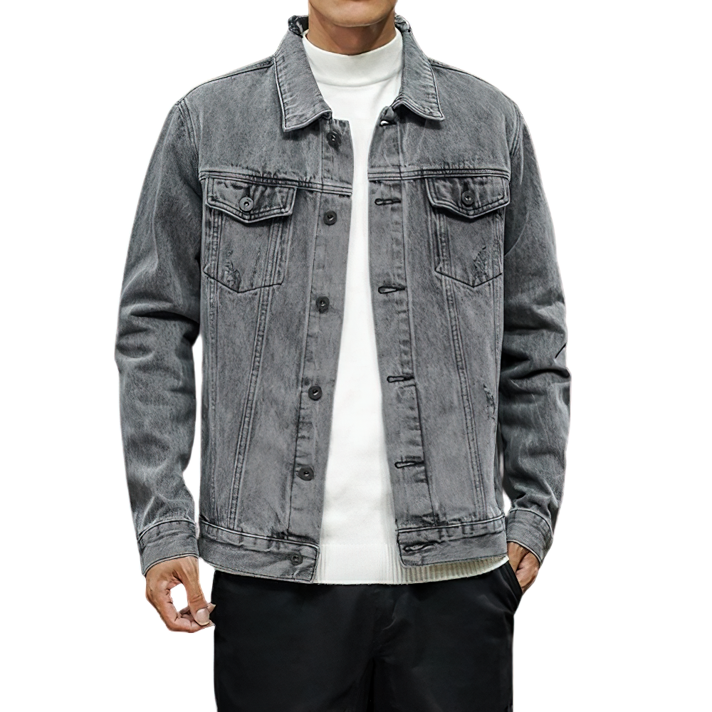 Men's Denim Retro Bomber Jacket with Pockets / Fashion Male Turn-down Collar Jackets