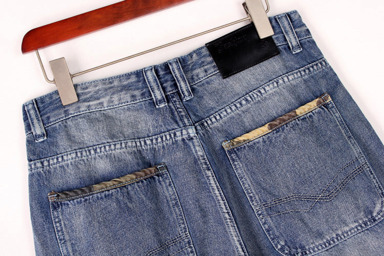 Men's Denim Shorts / Alternative Fashion Baggy / Streetwear Blue Cargo Capri with Pocket