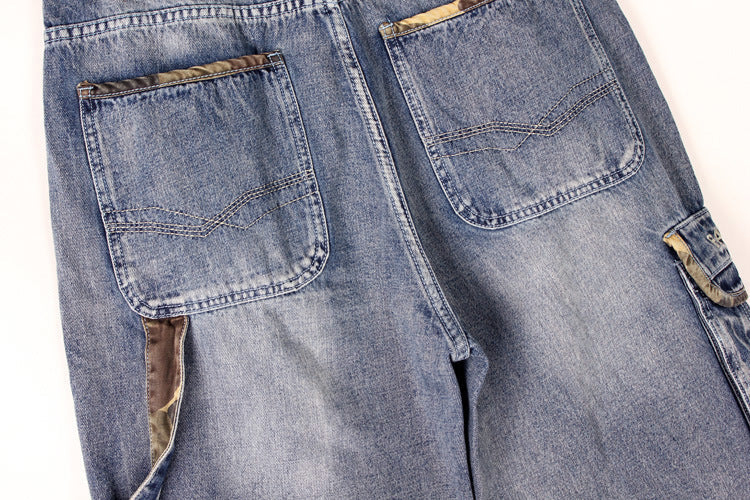 Men's Denim Shorts / Alternative Fashion Baggy / Streetwear Blue Cargo Capri with Pocket