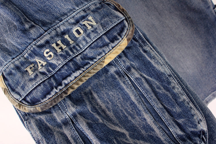 Men's Denim Shorts / Alternative Fashion Baggy / Streetwear Blue Cargo Capri with Pocket
