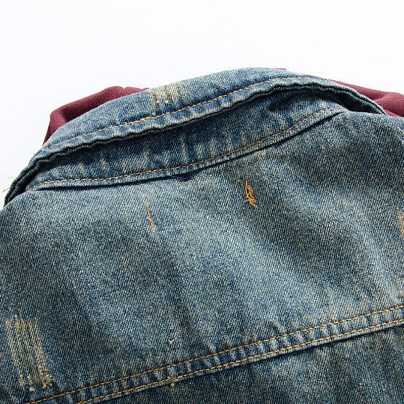 Men's detachable hooded denim vest / Male slim vintage dark blue Tank top Hoodies