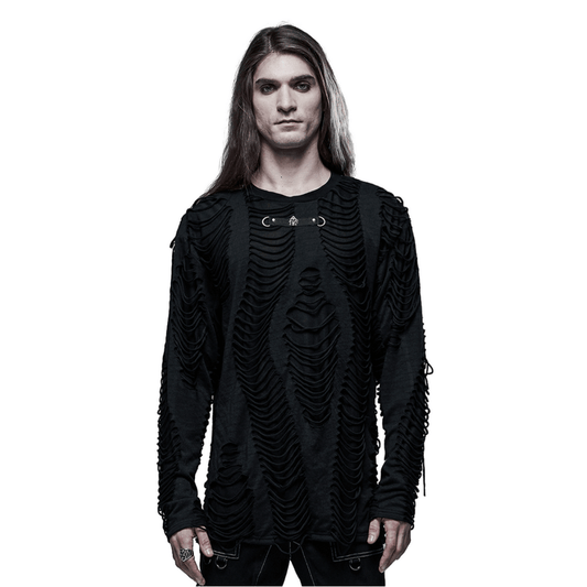 Men's Distressed Ripped Gothic Long Sleeves Sweatshirt