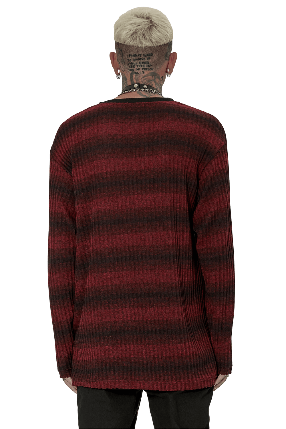 Men's Edgy Striped Knit Sweater with Metal Detail