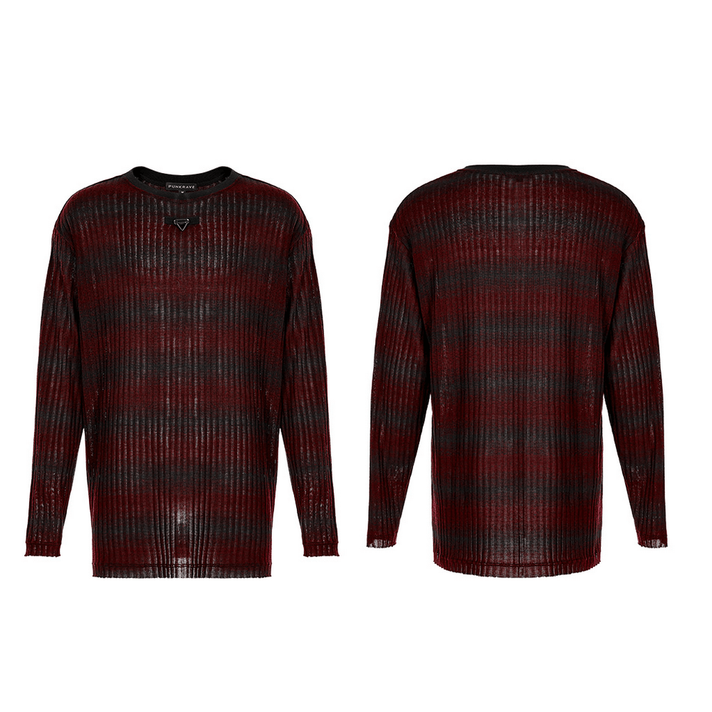Men's Edgy Striped Knit Sweater with Metal Detail