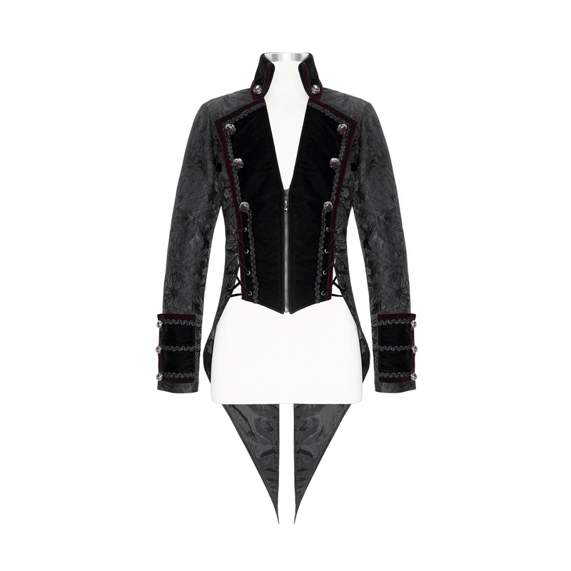 Men's Elegant Jacket with Brocade / Gothic Zipper Jacket with Lacing on the Back