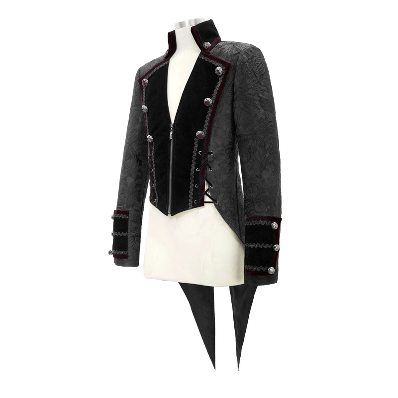 Men's Elegant Jacket with Brocade / Gothic Zipper Jacket with Lacing on the Back
