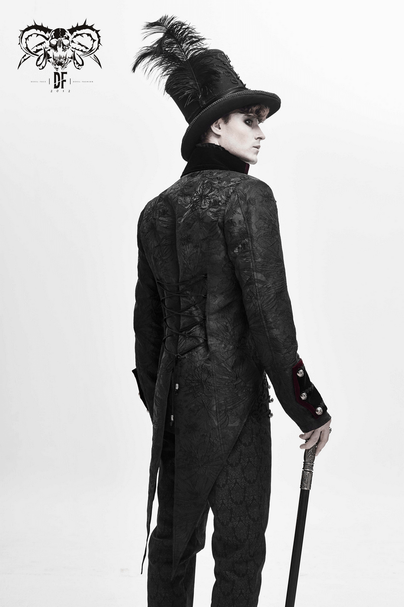 Men's Elegant Jacket with Brocade / Gothic Zipper Jacket with Lacing on the Back